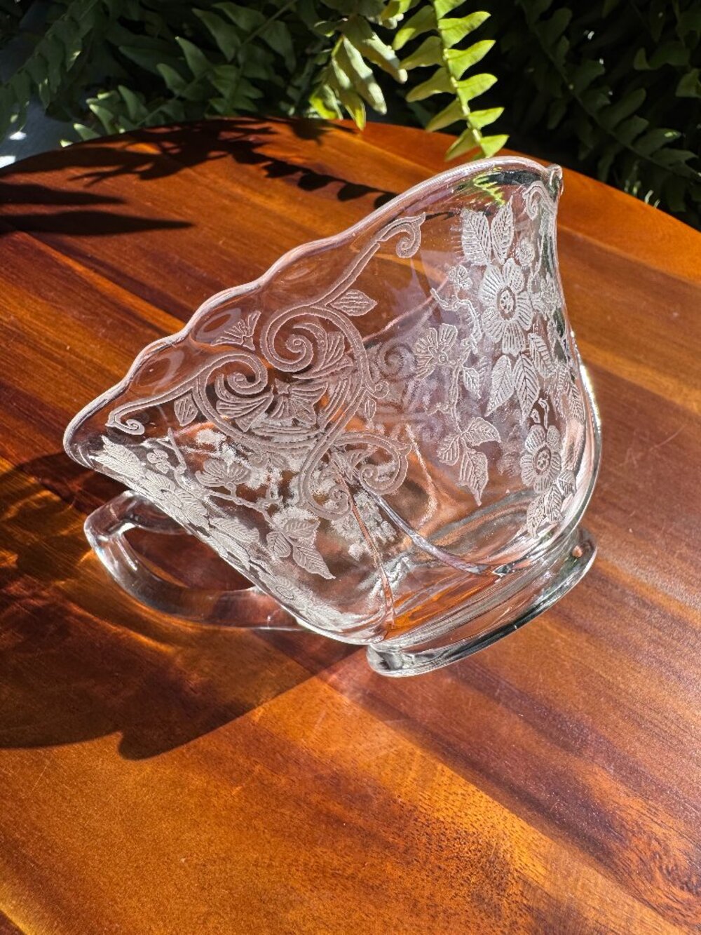 Vintage Cambridge Rose Point Etched Glass Teacup – Elegant Depression Era Glass